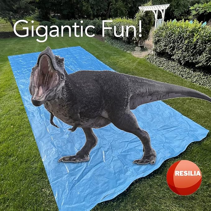 RESILIA - Super Slip Lawn Water Slide XXL, 30 Feet Long x 8 Feet Wide, for Adults and Teens, Powder Blue with Hold Steady Stakes, Made in The USA