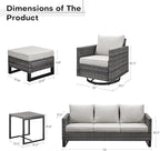 Wicker Patio Furniture Set, 6 PCS Outdoor Patio Furniture Set with Swivel Chairs, Includes 2 Swivel Patio Chairs, 1 Outdoor Couch, 1Side Table and 2 Ottoman, Grey/Beige