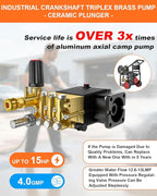 4400 PSI Gas Pressure Washer, One-Button Start 296cc 15HP Engine 4GPM, Includes Hose Reel, 50 FT 3/8 inch Hose, 5 Quick Connect Nozzles, Spray Gun and Wand