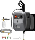 Giraffe Tools Grandfalls Retractable Pressure Washer G20, 2500 PSI 2.2 GPM, 180° Wall Mounted Power Washer, Auto-Retract with 65FT Hose Reel, 5 Nozzles for Floor/Cars/Fences/Patios, Dark Silver