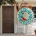 Yinns Bird Feeder - Fly Through Hanging Glass Large Bird Feeders for Outdoors Circle Wild Bird Mosaic Feeders Seed Container 9 inch