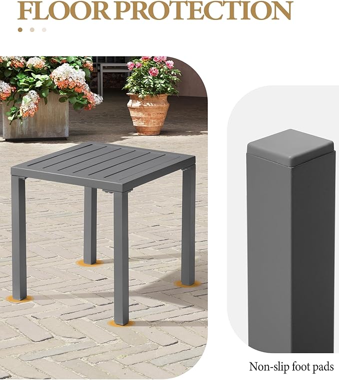 Crestlive Products Aluminum Outdoor Side Table, Pool Lounge Chair Side Table, Weather Resistant Small Square Coffee End Table for Patio, Yard, Garden, Porch, Deck, Indoor, Outdoor (Light Gray)