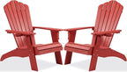 Psilvam Adirondack Chair, Oversized Poly Lumber Fire Pit Chair with Cup Holder, 350Lbs Support Patio Chairs for Garden, Weather Resistant Adirondack Chair Looks Like Real Wood (2, Red)