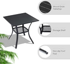 VICLLAX 3 Pieces Outdoor Dining Set, Patio Furniture Set of 2 Patio Swivel Dining Chairs and Small Dining Table with Storage Shelf, Navy Blue Chairs & Black Tabletop