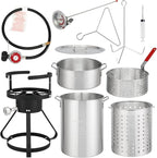30 Qt Round Turkey Deep Fryer & 10 Qt Fish Fryers,Gas Propane Turkeys Fryer Set,Aluminum Seafood Boil Pot,Turkey Deep Fryers Set,with Propane Gas Burner,for Crab Lobster Shrimp Boiling (Silver)