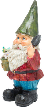 Alpine Corporation 12" Tall Outdoor Garden Gnome with Flower Pot Yard Statue Decoration