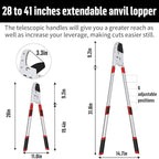 GARTOL Heavy-Duty Extendable Loppers, 28"-41" Telescopic Tree Trimmer, Double Ratcheting Branch Cutter, Anvil Lopper for Thick Branches, Cuts 2" Dry Wood