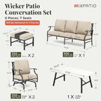 Patio Furniture Set 6 pcs, Outdoor Patio Furniture, 3-Seat Sofa, 2 Rocking Chairs, 2 Ottomans, Coffee Table and 5.75" Extra Thick Cushion, Patio Conversation Set for Backyard Deck,Beige