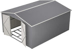 11x13 FT Outdoor Metal Storage Shed with Floor Frame, 140.5 sq.ft Heavy-Duty Garden Tool Shed with Double Doors, Waterproof Roof, All-Weather Steel Utility Shed for Backyard, Lawn, Patio