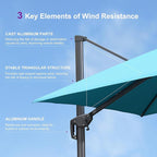 PURPLE LEAF 12FT Cantilever Outdoor Umbrellas Large Patio Umbrella Hanging Double Top Square Offset Umbrella with 360°Rotation Tilting Umbrella Outdoor Patio, Turquoise Blue