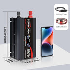 500 Watt Inverter with LCD Display 12V DC to 110V/120V AC 1000 Watt(Peak) Car Power Inverter with 2 AC Outlets 20W PD USB-C and 18W QC USB-A Power Converter for Car, Laptops, Road Trip