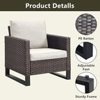 Rilyson Wicker Outdoor Patio Furniture Set - 5 Piece Patio Conversation Set with 2 Wicker Armrest Chairs,2 Rattan Ottoman and 1 Metal Side Table for Outside Porch Deck Backyard Garden(Brown/Beige)