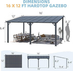 AECOJOY 16' x 12' Gazebo Outdoor Pergola for Patio, Large Wall-Mounted Hard Top 12x16 Lean to Metal Gazebo Shelter Pergolas and Gazebos Clearance with Patio Roof, Heavy Duty Awnings for Patio, Decks