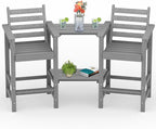 Tall Adirondack Chairs Set of 2, All Weather HDPE Poly Bar Height Balcony Adirondack Chair with Removable Double Connecting Trays, Outdoor Adirondack Barstools for Deck, Patio, Yard, Pool, Lawn