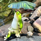OwMell Frog Statue for Garden, Green Frog Figurine for Outdoor Decor Yard and Garden Decoration Resin Sculpture - Umbrella