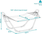 Sunnydaze Double Quilted Fabric Hammock with Universal Steel Stand - 450-Pound Capacity - Black Stand - Blue and Green
