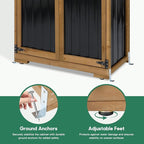 Outdoor Storage Cabinet, Wood & Metal Storage Shed with Weather-Resistant Roof, Adjustable Shelf, Lockable Doors & Adjustable Feet, for Garden, Patio, Backyard, 27.5" x 13" x 67" (Brown+Black)