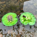 2 PCS Turtle and Frog Resin Statues on for Lotus Leaves, Vibrant Green Outdoor Decor for Gardens, Pools, Ponds, Flower Pots - Perfect for Easter, Halloween, Christmas, Garden Decorations