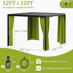 Gazebo Universal Replacement Privacy Curtain,12'×12' Gazebo Outdoor Waterproof Curtains, 4-Panels Sidewall Curtains with Double Zipper for Patio Canopy, Garden and Backyard (Curtain Only)