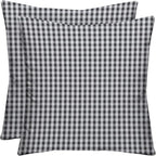 RSH DECOR: Square Throw Pillows Set of 2 | 20” x 20” | All-Weather Spun Fabric | Water and Fade-Resistant | Outdoor Accent Pillows for Patio Furniture | Dawson Pewter Black Plaid
