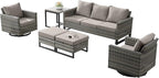 Wicker Outdoor Patio Furniture Set - 6 Piece Patio Conversation Set with 2 Swivel Rocker Chairs,2 Rattan Ottoman,1 Couch and 1 Metal Side Table for Outside Porch Deck Backyard(Mixed Grey/Grey)