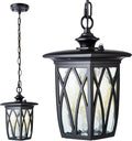 JYZ Dusk to Dawn Outdoor Pendant Lantern, 15 Inch Craftsman Style Large Exterior Hanging Light with Water Ripple Glass, Traditional Outdoor Chandelier for Front Porch Gazebo Patio Garden