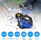 25.4cc Top Handle Chainsaw 2-Cycle Gas Chainsaw 12 Inch Petrol Handheld Cordless Portable Chain Saws for Trees Gas Powered Wood Cutting