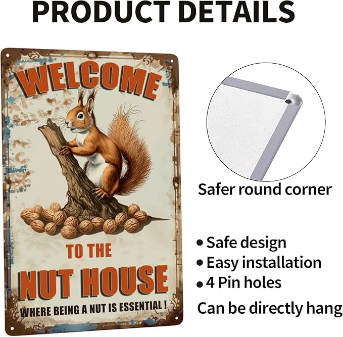 Funny Squirrels Signs Welcome To The Nut House Squirrels Stuff For Indoor Outdoor Decor 12x8 Inches (Orange)