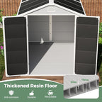 8X6 FT Resin Outdoor Storage Shed with Floor,Water Drainge Roof Plastic Sheds with Windows and Lockable Doors,Thickened Panel All-Weather Resistant Tool Storage Shed for Garden Backyard Patio, Grey