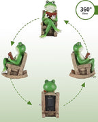 iStatue Miniature Solar Frog Reading Book Figurine Light - 5.5'' Resin Chair Statue Outdoor Table Decor for Lawn Ornaments, Patio, Yard & Garden and Home