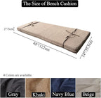 48 x 14 Inch Piano Bench Cushions for Indoor Furniture with Ties Non Slip Kitchen Dining Room Bench seat Cushion for Shoe Storage Ottoman Window Settee Pad, Khaki