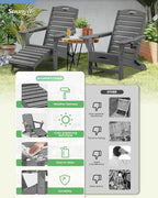 Folding Adirondack Chairs Set of 6,Adirondack Chair with Retractable Ottoman,Plastic Adirondack Chairs with 2 Cup Holder,Weather Resistant Patio Chair,Outdoor Chairs Set of 6(Grey)