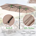 PHI VILLA 7 Pieces Patio Dining Set with Umbrella for 6, 60” Large Metal Iron Dining Table & Cushioned Rattan Wicker Chairs & 13ft Beige Umbrella for Patio, Deck, Yard, Porch