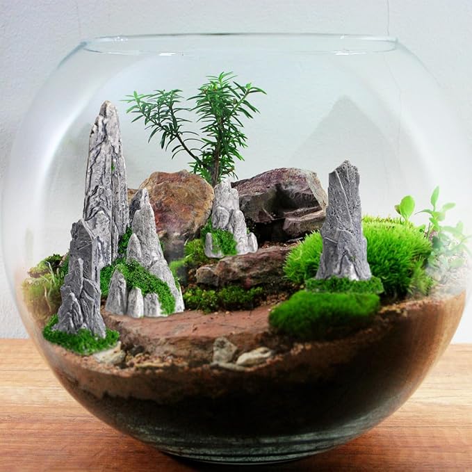 Mipcase Mini Zen Garden Accessories 8pcs Resin Mountain Decor Figures Mini Zen Garden Decor for Micro Landscape Craft Decorations