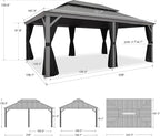 PURPLE LEAF 14' x 20' Outdoor Hardtop Gazebo with Netting and Curtains Galvanized Steel Double Roof and Aluminum Frames Permanent Wind Resistance Pavilion Gazebo for Patio Deck Garden, Light Grey