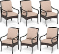PHI VILLA Patio Chairs Set of 6, Heavy Duty Outdoor Metal Wicker Dining Chair with Thick Cushions, Large All Weather Wrought Iron Deck Chair for Outisde, Porch Backyard, Support 300lbs