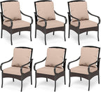 PHI VILLA Patio Chairs Set of 6, Heavy Duty Outdoor Metal Wicker Dining Chair with Thick Cushions, Large All Weather Wrought Iron Deck Chair for Outisde, Porch Backyard, Support 300lbs