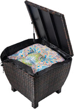 Outdoor Wicker Storage Box with Cover, 13 Gallon PE Rattan Deck Box for Outside with Waterproof Liner, Patio Storage Chest with Hinged Lid for Cushions, Pillows, Towels, Horizontal Bin, Brown