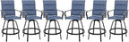 Vongrasig 6 Piece Outdoor Patio Swivel Bar Chairs, All Weather Padded Sling Textile High Top Bar Stools, Bistro Set for Backyard, Lawn Garden, Balcony, Padded Blue