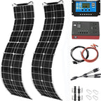 400 Watt Flexible Solar Panel for RV, 2 × 200 Watt 12 Volt Solar Power Panel Kit with 40A Solar Charge Controller & Inverter Monocrystalline Solar Panels for Camping Off Grid Battery Charging Boat