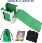 AFIING MTG Deck Box for Commander Display,Card Deck case Fits 100 Double Sleeved Cards, Magic Commander TCG Card Storage Box with 2 Dividers,Dice Bag and 1 Toploader(Whtie Green)