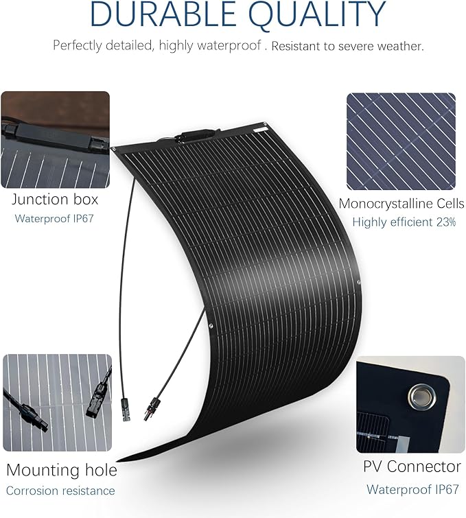 Flexible Solar Panel kit 100W Monocrystalline Module,10A Charge Controller,Extension Cable Off-Grid Charger for RV Boat Van Car Curve Surfaces (100W Solar KIT)