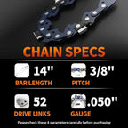 3Pcs 14 Inch Chainsaw Chain, 3/8" LP Pitch .050" Gauge 52 Drive Links,Replacement Chains for Portable Mini Chainsaw, Guide Saw Chain for Chainsaws (14"-52DL-3/8"LP .050"-3pcs)