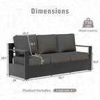 Aluminum Patio Sofa - 3-Seater Outdoor Sofa with 6" Thick Water-insistant Cushions, All-Weather Use Frame, Removable Cover, Ideal for Garden, Poolside (Grey)