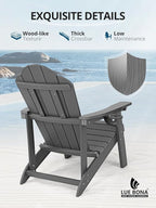 LUE BONA HDPE Adirondack Chairs Set of 4,Plastic Adirondack Chairs with Cup Holder Weather Resistant for Outdoor, Patio, Lawn, Garden, Backyard Deck, Fire Pit, Dark Gray