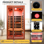 Far Infrared Sauna Home Sauna Spa Room for 1-2 Person Low-EMF Canadian Hemlock Wood 1550W Indoor Saunas with 7 Color Light 39.3 * 35.4 * 74.8Inch
