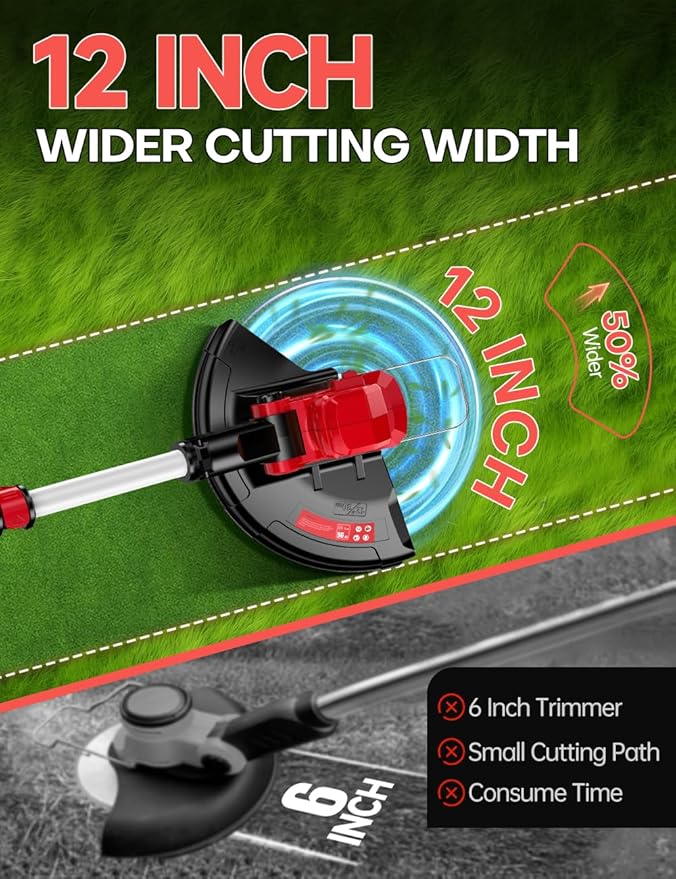 Cordless Weed Wacker, for Milwaukee M18 Battery, 3 IN 1 Battery Powered Weed Eater & Edger & Mower with Auto Line Feed, 20000 RPM 12 Inch Brushless Grass Trimmer, 6 Line Spools String Trimmer for Lawn