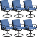 MELLCOM Patio Swivel Chair Set of 6, Heavy Duty Outdoor Dining Chairs with Thickened Cushions, Metal Patio Chairs Gentle Rocker for Outside, Blue