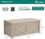 YITAHOME 120 Gallon Large Deck Box with X-Shaped Front, Resin Outdoor Storage Boxes, Waterproof Cushion Storage Bench for Patio, Pool Supplies, Garden Tools - Lockable, Taupe