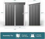 Gizoon 5 'x 3'Outdoor Storage Shed with Singe Lockable Door,Galvanized Metal Shed with Air Vent Suitable for The Garden,Tiny House Storage Sheds Outdoor for Backyard Patio Lawn-Dark Gray